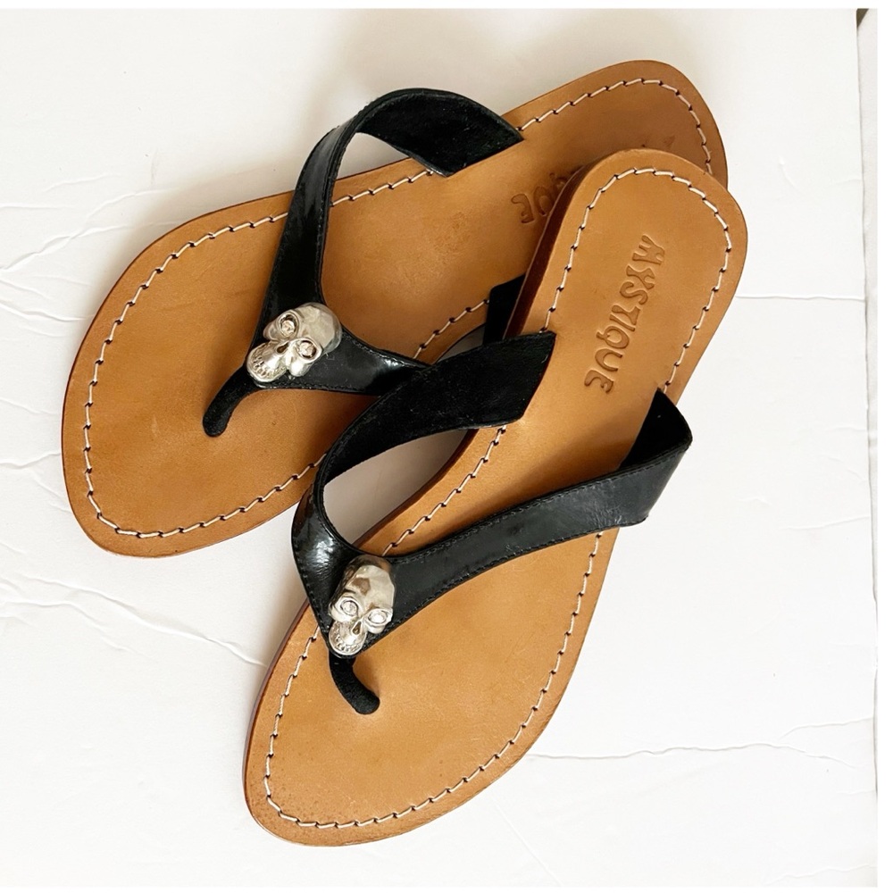 Mystic Scull Head Leather Black Strap Flip Flop/ Sandals Made in Indonesia
